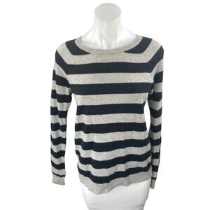 Aqua 100% Cashmere Black Gray Striped Skull print Long Sleeve Sweater Top Size S